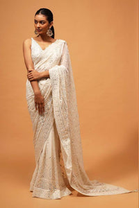 Silk chikankari work saree in lots of colours
