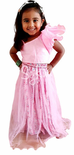 Pink floral one shoulder lehenga 3-4 YRS