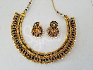 Blue and gold set: necklace and earrings