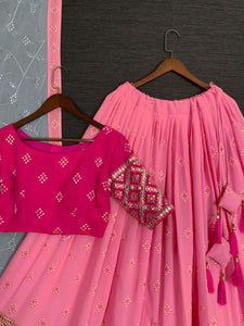 Pink mirror work Lehenga