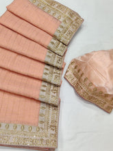 Chequered square saree in peach