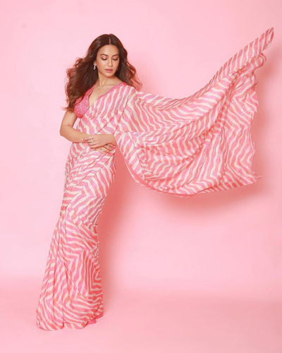 Pink sequins leheriya saree