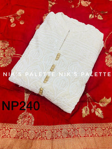 Niks collection - Off white chikankari & banarasi dupatta