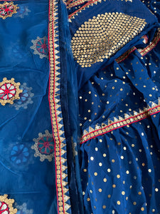 Blue georgette threadwork Lehenga