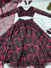 Rose print organza Lehenga - readymade