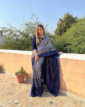 Celebrity style blue and silver sequinned saree