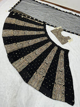 Black and gold Silk Lehenga