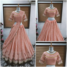 Sequinned Lehenga in peach