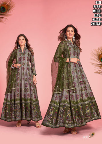 Kalamkari print silk gown readymade