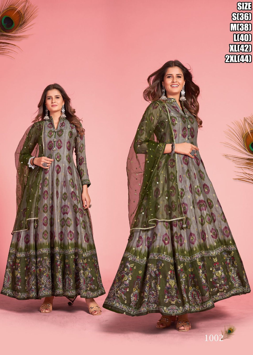 Kalamkari print silk gown readymade