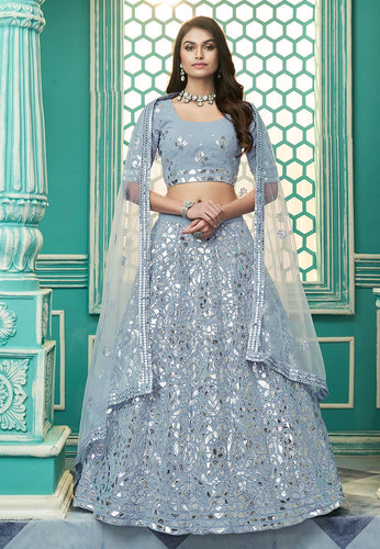 Gota embroidered dusty blue Lehenga