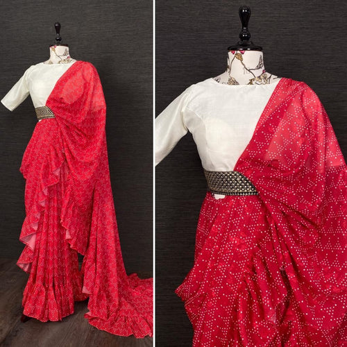 Ruffle georgette saree