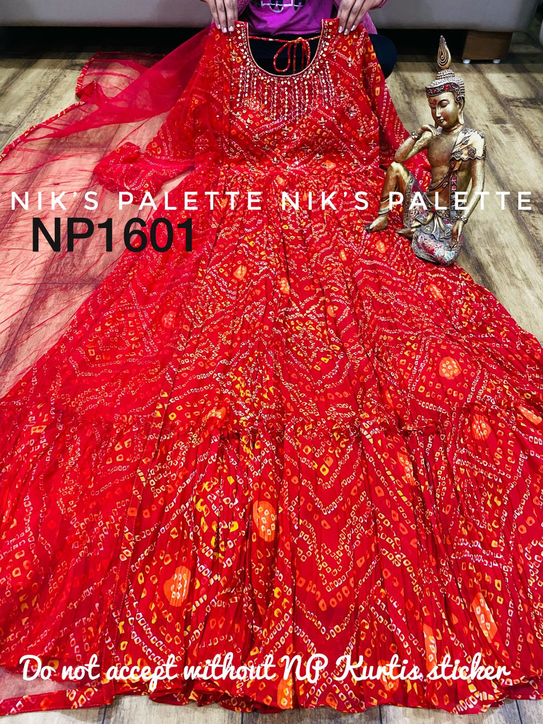 Niks collection - red bandhani gown with lots of flair
