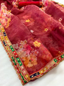 Organza digital printed sequins saree