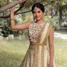 White and gold silk zari Lehenga