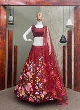 Deep red floral and sequins Lehenga