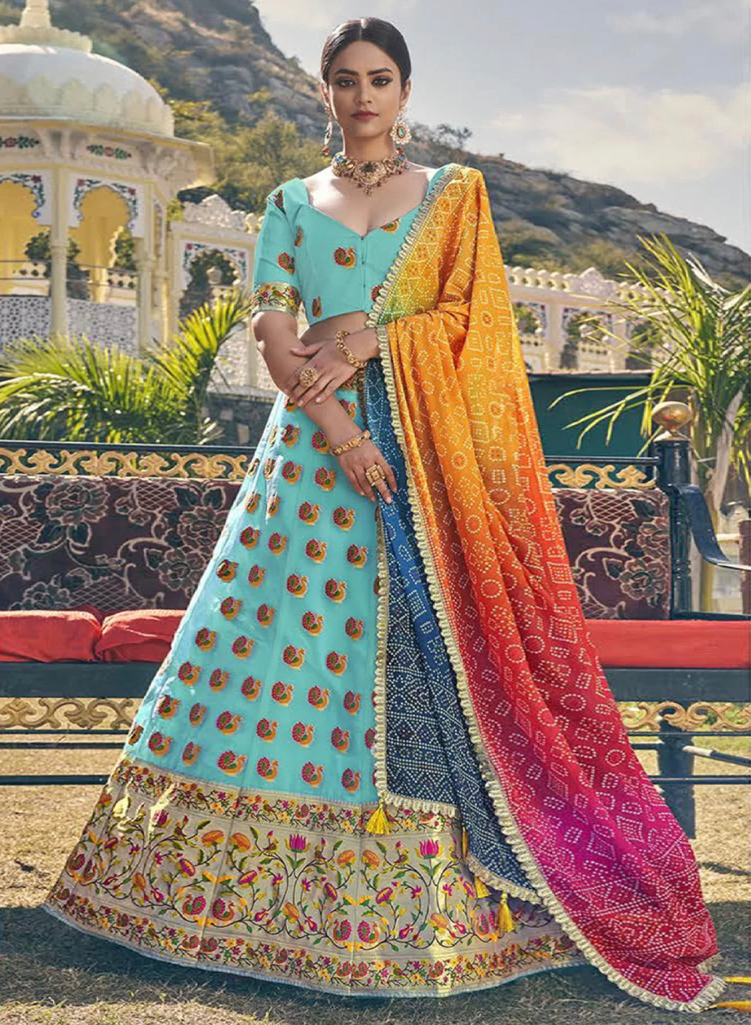 Aqua blue organza Lehenga