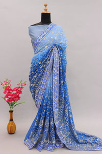 Shaded blue bandhani sequins saree