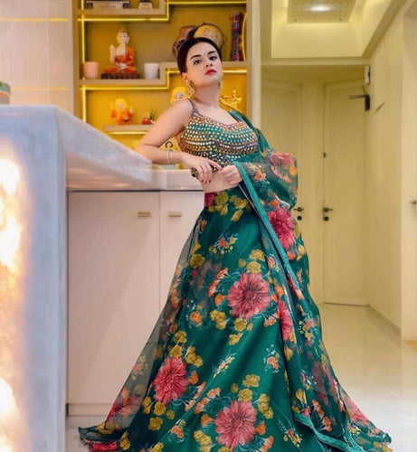 Khadi organza flower printed Lehenga