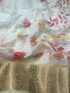 Pichwai print saree - pastel colours