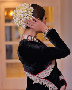 Elegance: Black velvet saree