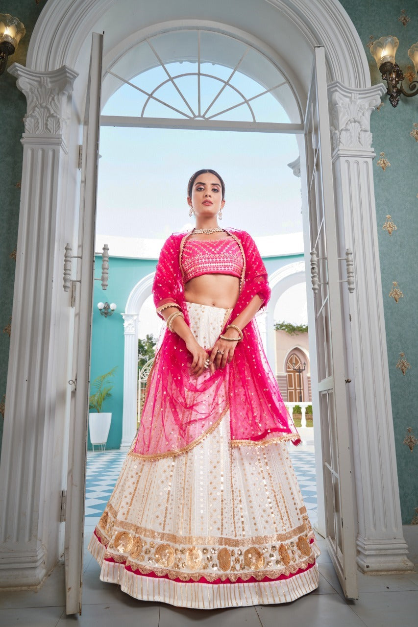 White and pink georgette Lehenga choli