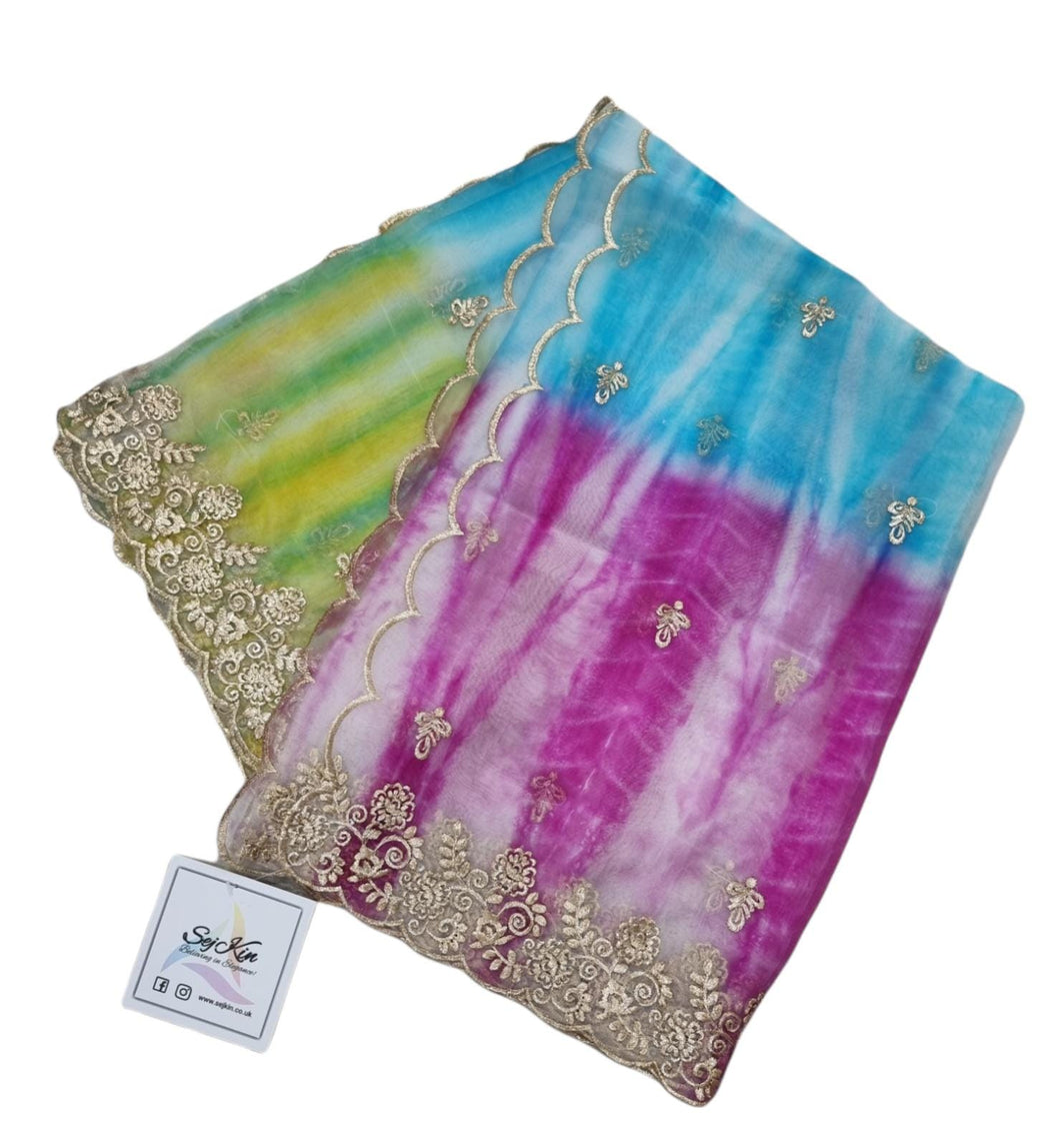 Tri colour tie and dye dupatta