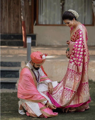 Rani pink soft lichi silk saree