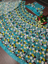 Blue floral chine sequinned Lehenga