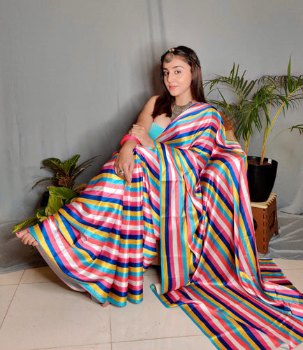 Striped satin silk saree