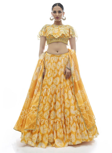Yellow jacquard Lehenga