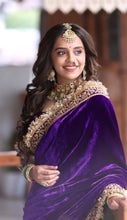 Deep purple velvet saree