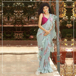 Casual chic collection: sequinned blue saree