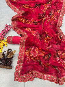 Chiffon digital floral sarees - lots of colours