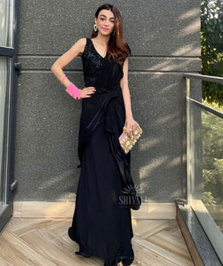 Designer ready to wear black saree with belt