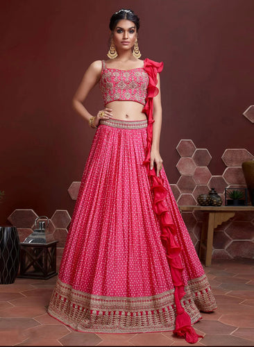 Reddish pink designer print Lehenga