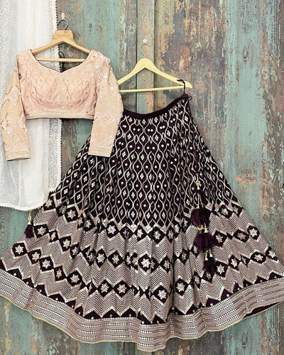 Wine sequins Lehenga