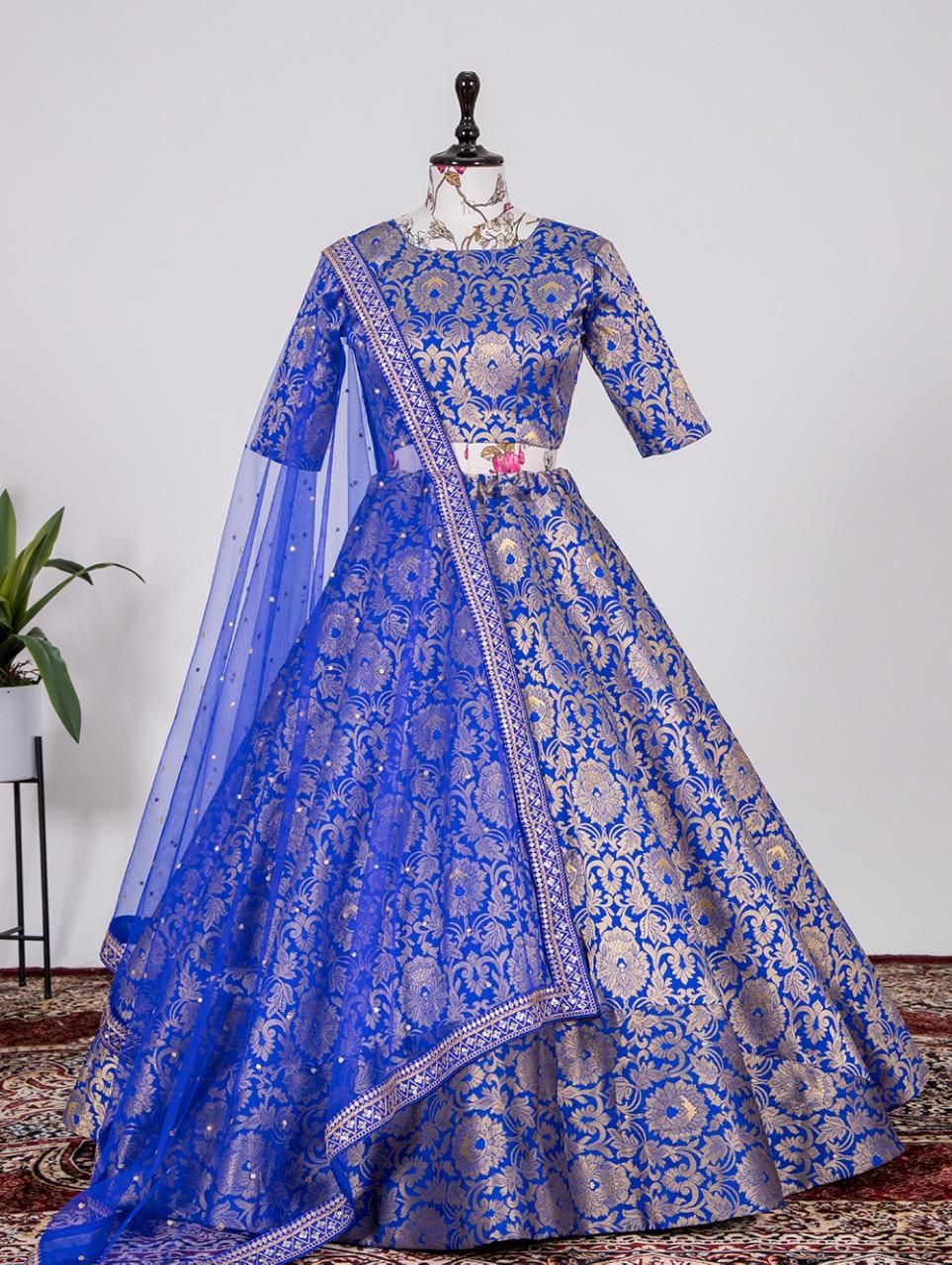 Jacquard silk Lehenga in blue