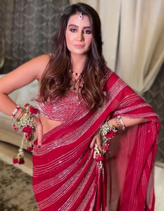 Red saree with sequins