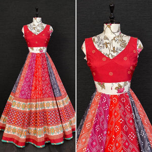 Printed silk Lehengas