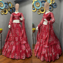 Red floral tiered Lehenga