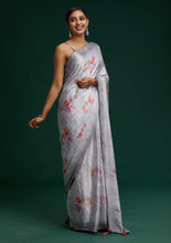 Sober floral digital print sequinned saree