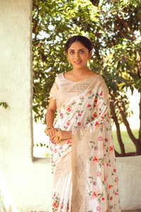 Mysore silk floral saree with Swarovski diamond