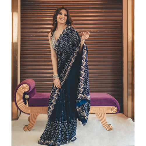 Royal blue sequins saree