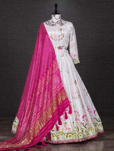 White Lehenga with gaji silk dupatta