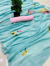 Sky blue chinon pleating saree