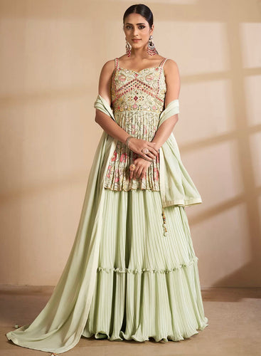 Georgette stitched thread and sequinned lehenga - pista