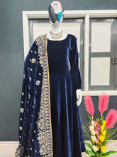 Navy blue velvet anarkali readymade