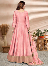 Art silk gown with floral dupatta- pink