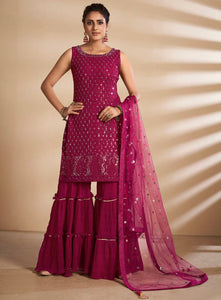 Fashionable shararas - Cherry red